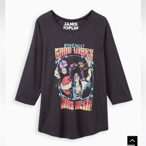 New! Torrid sz 3 Classic Fit‎ Raglan Tee - Janis Joplin Vintage Black 3X